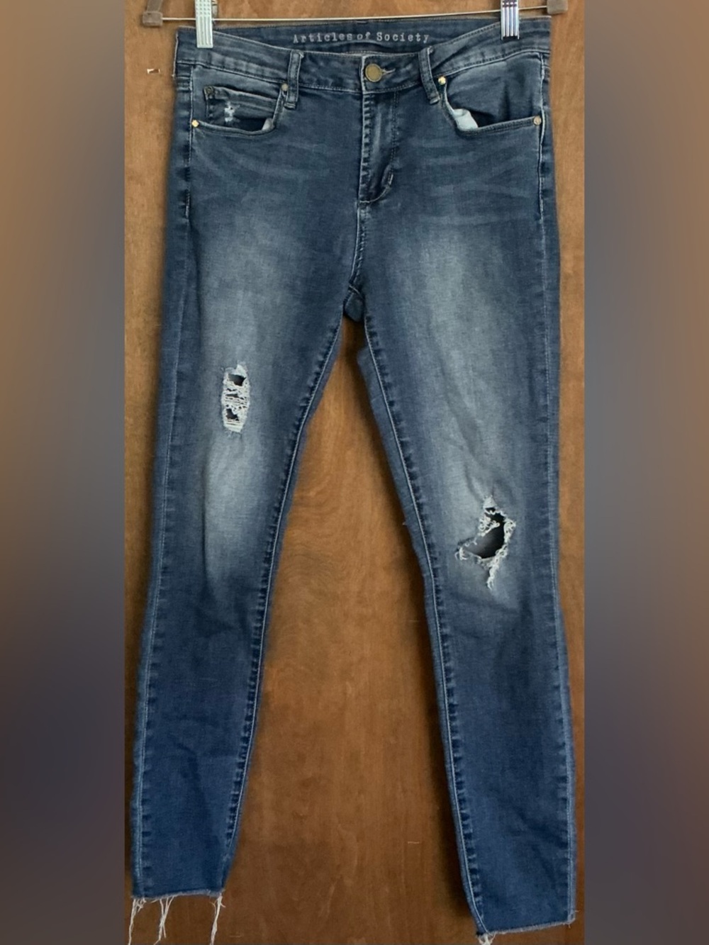 Articles Of Society Sarah Distressed Skinny Fit Jeans Size 28 Blue Wash